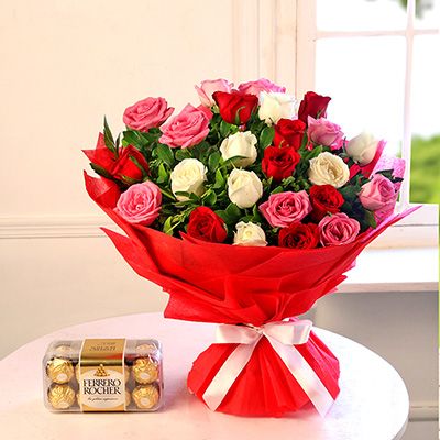 Beautiful Mix Roses Bunch and Ferreo 