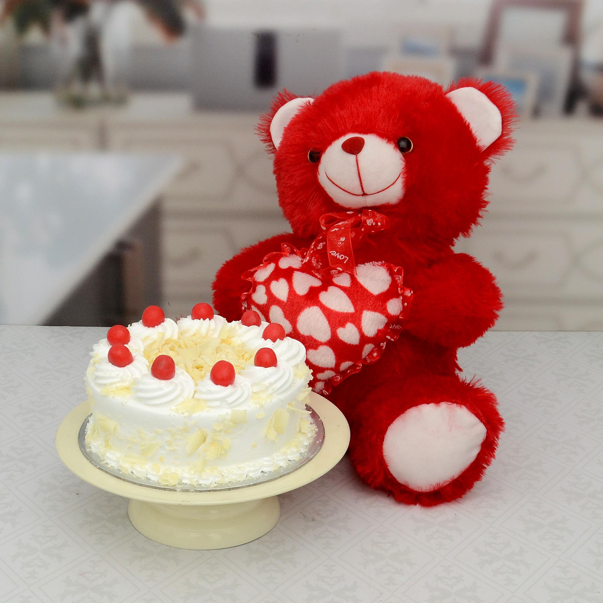 White Forest Cake and Cute Teddy